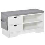 Meuble chaussures banc 2 étagères 2 tiroirs mdf gris et blanc Meuble chaussures banc 2 étagères 2 tiroirs mdf gris et blanc