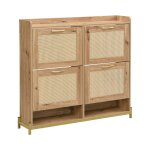 Meuble  chaussures effet bois et rotin mdf 4 portes battantes