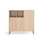 Meuble  chaussures en mlamine chne clair pieds verts 87x90x27 cm