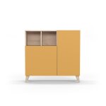 Meuble  chaussures, mlamine chne clair portes moutarde 87x90x27