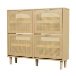 Meuble � chaussures scandinave en bois clair avec fa�ades en rotin