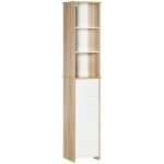 Meuble colonne rangement salle de bain blanc aspect chne clair