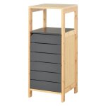 Meuble colonne rangement salle de bain style cosy bambou gris