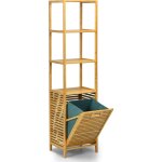Meuble colonne de salle de bain en bamboo naturel 40 x 33 x 160 cm
