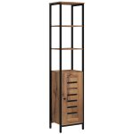 Meuble colonne salle de bain style cosy tagres porte acier noir bois