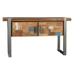 Meuble double de salle de bain en teck recycl et mtal l140cm