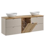 Meuble double vasque 1 4 tiroirs panier à linge stratifiés beige Meuble double vasque 1 4 tiroirs panier à linge stratifiés beige