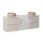 Meuble double vasque 1 panier � linge stratifi�s beige