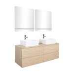 Meuble double vasque 120cm avec plan bois blanc + vasque + robinet + miroir Meuble double vasque 120cm avec plan bois blanc + vasque + robinet + miroir
