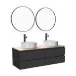 Meuble double vasque 120cm avec plan bois blanc + vasque + robinet + miroir Meuble double vasque 120cm avec plan bois blanc + vasque + robinet + miroir