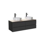 Meuble double vasque 120cm avec plan bois noir + vasque + robinet Meuble double vasque 120cm avec plan bois noir + vasque + robinet