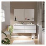 Meuble double vasque 120cm avec plan céramique blanc + miroir Meuble double vasque 120cm avec plan céramique blanc + miroir
