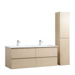 Meuble double vasque 120cm avec plan cramique dcor chne + colonne