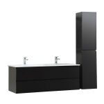 Meuble double vasque 120cm avec plan cramique noir + colonne