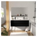 Meuble double vasque 120cm avec plan cramique noir + miroir