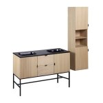 Meuble double vasque 140cm chne sur pieds + colonne