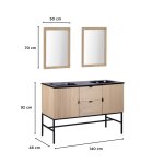 Meuble double vasque 140cm chne sur pieds + miroir carr
