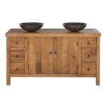 Meuble double vasque en bois d'orme recycl et pierre bleue