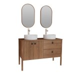 Meuble double vasque effet noyer avec vasque, robinet et miroir