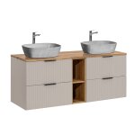 Meuble double vasque effet pierre stratifis beige