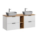 Meuble double vasque effet pierre stratifis blanc