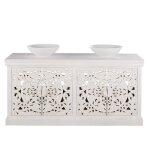 Meuble double vasque en manguier massif blanc effet vieilli Meuble double vasque en manguier massif blanc effet vieilli