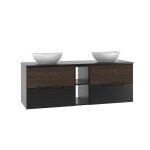 Meuble double vasque niche stratifi�s marron et noir