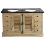 Meuble double vasque en pin recycl et pierre bleue anthracite
