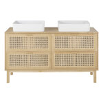 Meuble double vasque de salle de bains 4 tiroirs cannage en rotin Meuble double vasque de salle de bains 4 tiroirs cannage en rotin