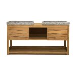 Meuble double vasque en teck et marbre gris l160cm