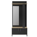 Meuble entre 2 portes 1 miroir effet chne noir