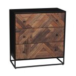 Meuble d'entr�e 3 tiroirs en m�tal noir et bois recycl�
