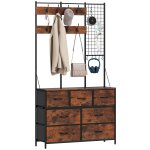 Meuble d'entre 7 tiroirs et 14 crochets cadre en acier brun rustique