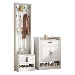 Meuble d entr�e blanc avec porte - chaussures et porte - manteaux