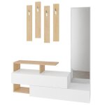 Meuble d'entr�e bois - blanc et porte - manteaux