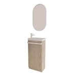 Meuble lave - mains sur pieds en chne + vasque + miroir