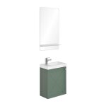 Meuble lave - mains vert de gris + miroir tablette blanche + rob chrom�
