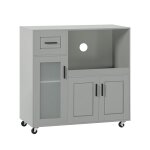 Meuble micro - ondes 3 portes, 1 tiroir, 1 compartiment effet bois gris Meuble micro - ondes 3 portes, 1 tiroir, 1 compartiment effet bois gris