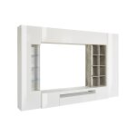 Meuble mural effet bois blanc brillant, ciment 290x40h192 cm