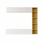 Meuble mural modulable blanc et marron clair, 3 pi�ces