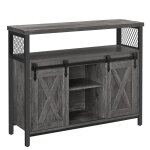 Meuble de rangement 2 portes effet bois gris anthracite