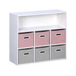 Meuble rangement enfant 3 paniers roses
