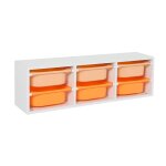Meuble de rangement pour enfant, 6 bacs en plastique orange pche