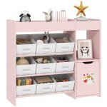 Meuble rangement enfant 9 tiroirs tissu rose