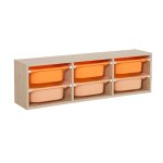 Meuble de rangement naturel pour enfant, 6 bacs en plastique orange