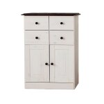 Meuble de salle de bain avec 2 portes 4 tiroirs en pin blanc laqu