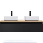 Meuble salle de bain 2 vasques poses 120cm 1 tiroir noir