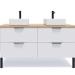 Meuble salle de bain 2 vasques poses 140cm 4 tiroirs blanc