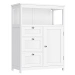 Meuble de salle de bain 3 tiroirs 1 porte effet bois blanc Meuble de salle de bain 3 tiroirs 1 porte effet bois blanc