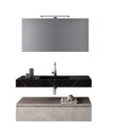 Meuble salle de bain 5 pièces en mélamine noir graphite / beige pierre Meuble salle de bain 5 pièces en mélamine noir graphite / beige pierre